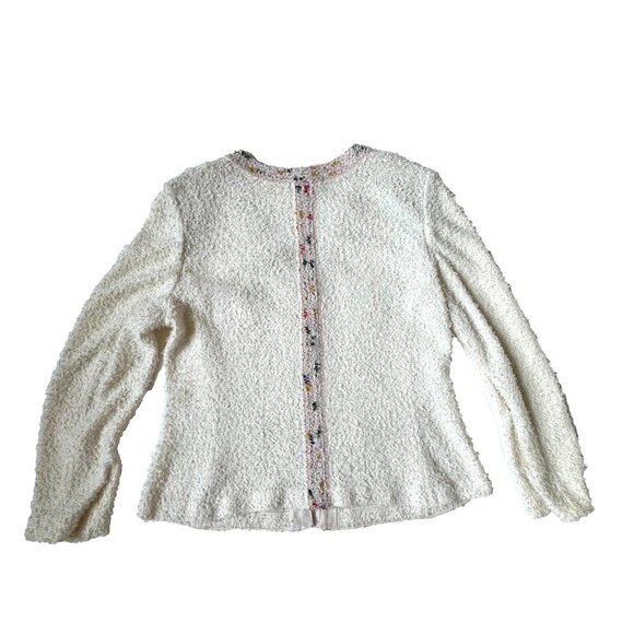 St John Womens 12 Flagged Textural Knit Jacket Blazer Cream Multicolor Trim - Picture 6 of 7